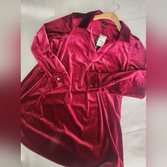 INTRO. blouse velvet pullover quarter button up long sleeve tunic style blouse - Picture 8 of 9